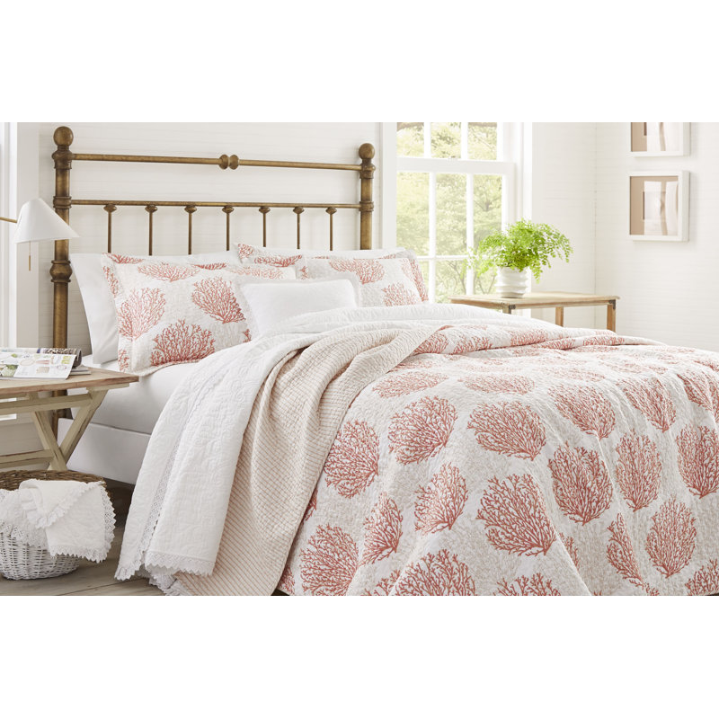 Laura Ashley Coral Coast Cotton Reversible Quilt Set by Laura Ashley